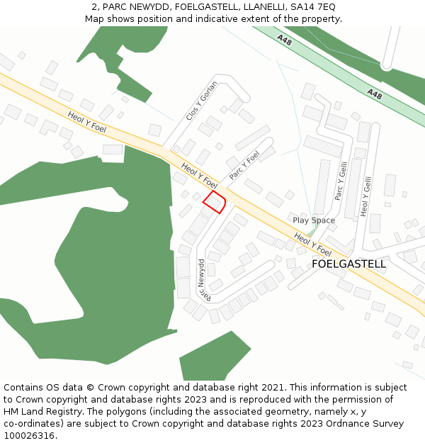 2, PARC NEWYDD, FOELGASTELL, LLANELLI, SA14 7EQ: Location map and indicative extent of plot