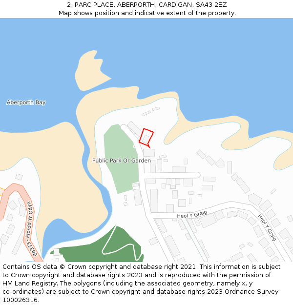 2, PARC PLACE, ABERPORTH, CARDIGAN, SA43 2EZ: Location map and indicative extent of plot