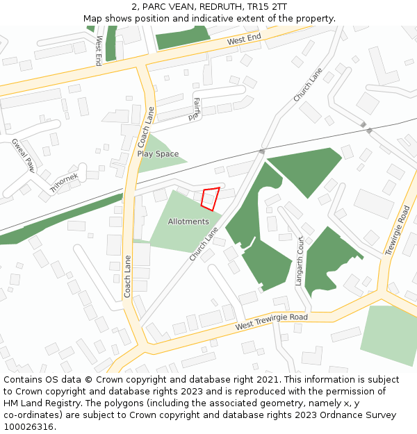 2, PARC VEAN, REDRUTH, TR15 2TT: Location map and indicative extent of plot