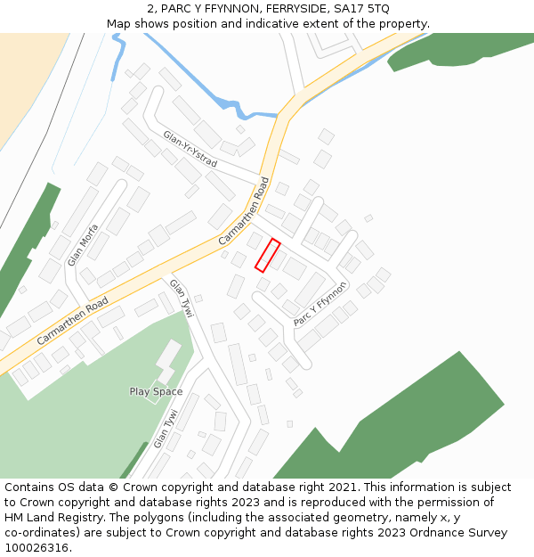 2, PARC Y FFYNNON, FERRYSIDE, SA17 5TQ: Location map and indicative extent of plot