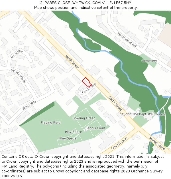 2, PARES CLOSE, WHITWICK, COALVILLE, LE67 5HY: Location map and indicative extent of plot