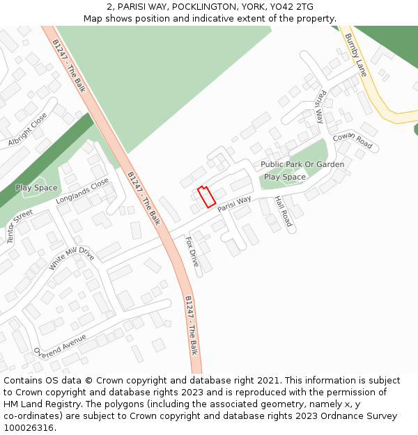 2, PARISI WAY, POCKLINGTON, YORK, YO42 2TG: Location map and indicative extent of plot