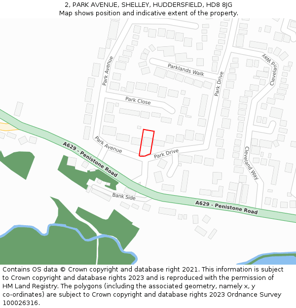 2, PARK AVENUE, SHELLEY, HUDDERSFIELD, HD8 8JG: Location map and indicative extent of plot