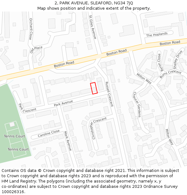 2, PARK AVENUE, SLEAFORD, NG34 7JQ: Location map and indicative extent of plot