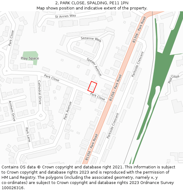 2, PARK CLOSE, SPALDING, PE11 1PN: Location map and indicative extent of plot