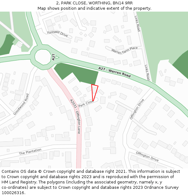2, PARK CLOSE, WORTHING, BN14 9RR: Location map and indicative extent of plot