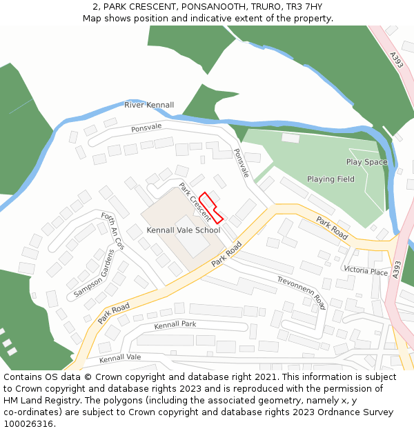 2, PARK CRESCENT, PONSANOOTH, TRURO, TR3 7HY: Location map and indicative extent of plot