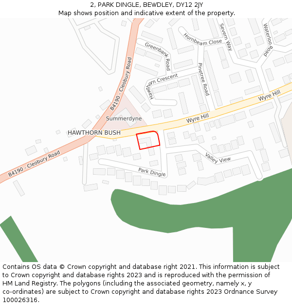 2, PARK DINGLE, BEWDLEY, DY12 2JY: Location map and indicative extent of plot