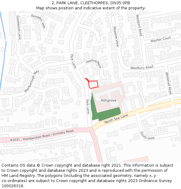 2, PARK LANE, CLEETHORPES, DN35 0PB: Location map and indicative extent of plot