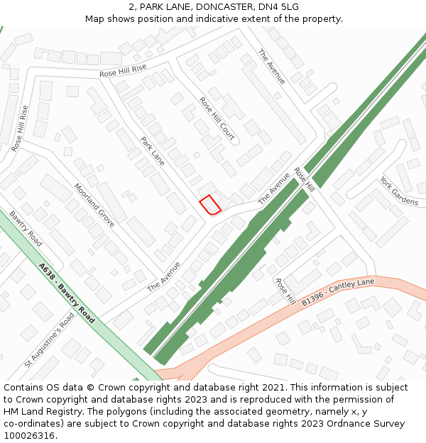 2, PARK LANE, DONCASTER, DN4 5LG: Location map and indicative extent of plot