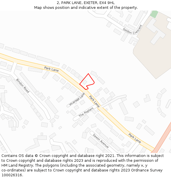 2, PARK LANE, EXETER, EX4 9HL: Location map and indicative extent of plot