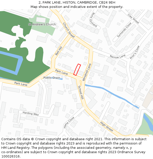 2, PARK LANE, HISTON, CAMBRIDGE, CB24 9EH: Location map and indicative extent of plot