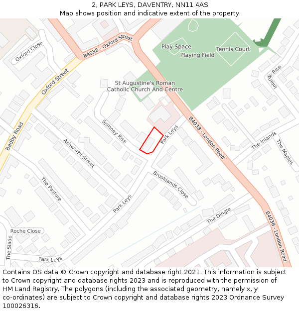 2, PARK LEYS, DAVENTRY, NN11 4AS: Location map and indicative extent of plot