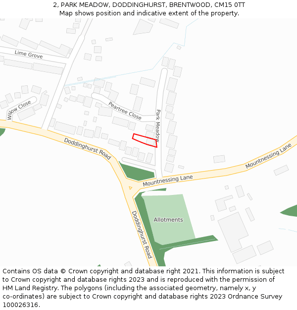 2, PARK MEADOW, DODDINGHURST, BRENTWOOD, CM15 0TT: Location map and indicative extent of plot