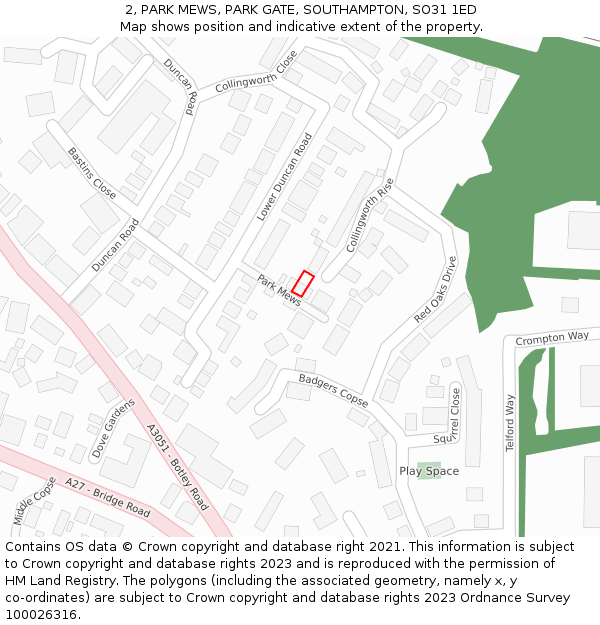 2, PARK MEWS, PARK GATE, SOUTHAMPTON, SO31 1ED: Location map and indicative extent of plot