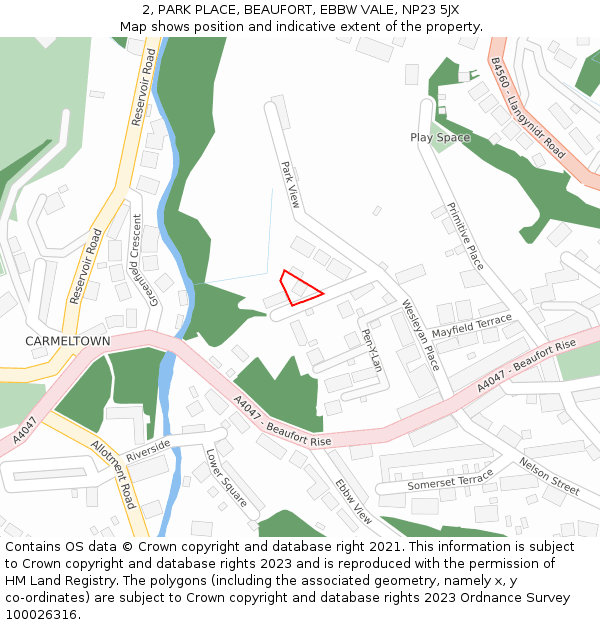 2, PARK PLACE, BEAUFORT, EBBW VALE, NP23 5JX: Location map and indicative extent of plot