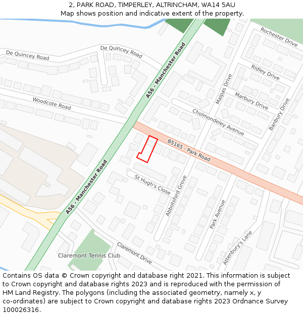 2, PARK ROAD, TIMPERLEY, ALTRINCHAM, WA14 5AU: Location map and indicative extent of plot
