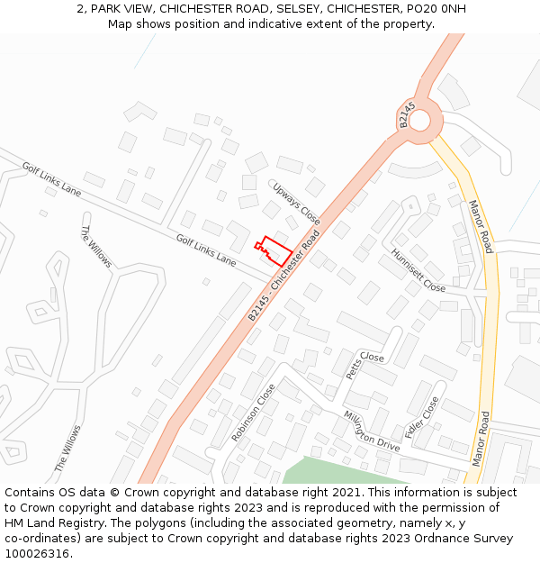 2, PARK VIEW, CHICHESTER ROAD, SELSEY, CHICHESTER, PO20 0NH: Location map and indicative extent of plot