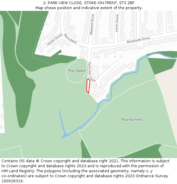 2, PARK VIEW CLOSE, STOKE-ON-TRENT, ST3 2BF: Location map and indicative extent of plot