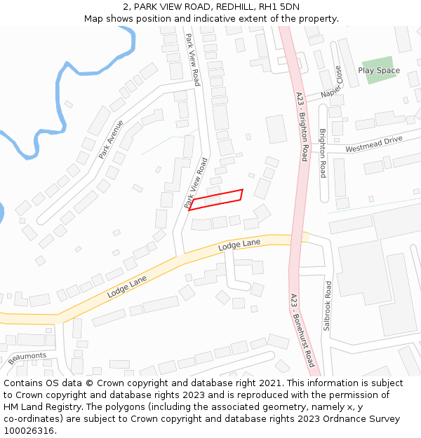 2, PARK VIEW ROAD, REDHILL, RH1 5DN: Location map and indicative extent of plot