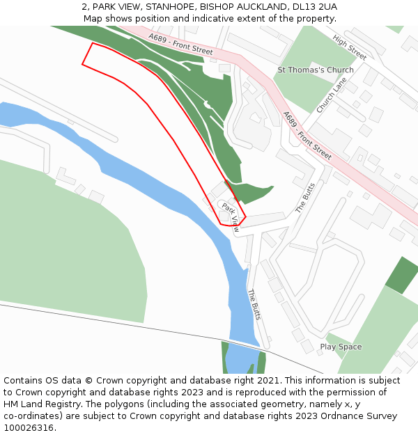 2, PARK VIEW, STANHOPE, BISHOP AUCKLAND, DL13 2UA: Location map and indicative extent of plot