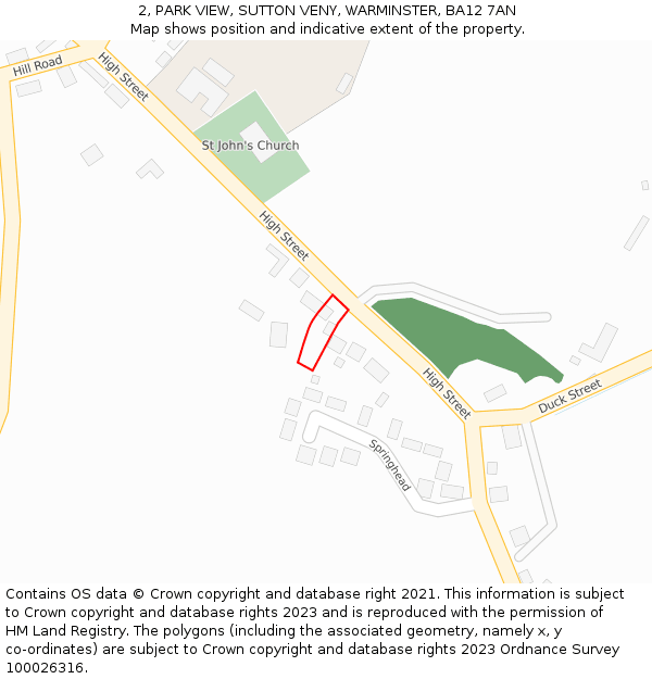 2, PARK VIEW, SUTTON VENY, WARMINSTER, BA12 7AN: Location map and indicative extent of plot