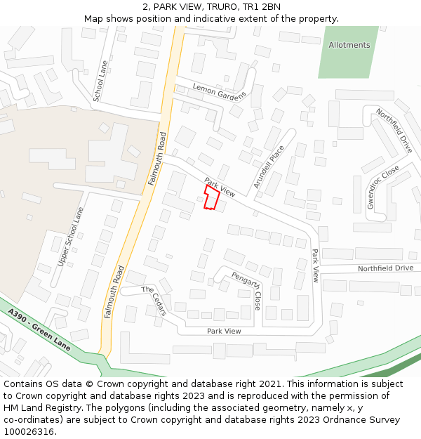 2, PARK VIEW, TRURO, TR1 2BN: Location map and indicative extent of plot