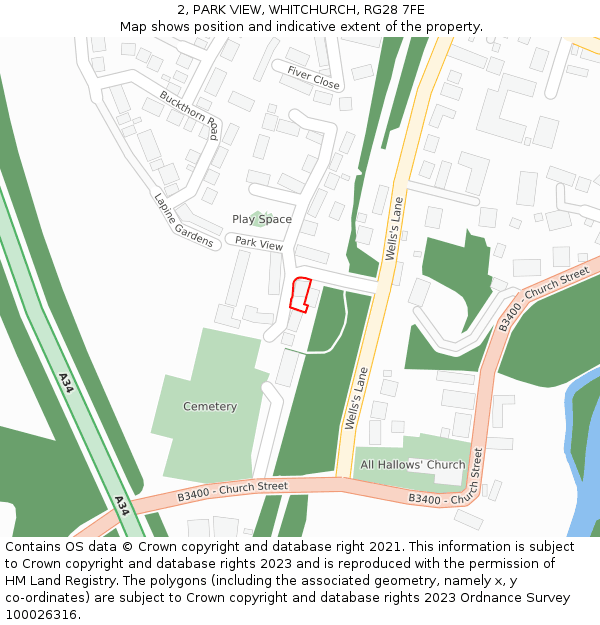 2, PARK VIEW, WHITCHURCH, RG28 7FE: Location map and indicative extent of plot