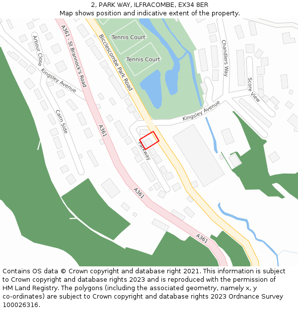 2, PARK WAY, ILFRACOMBE, EX34 8ER: Location map and indicative extent of plot