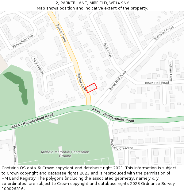 2, PARKER LANE, MIRFIELD, WF14 9NY: Location map and indicative extent of plot