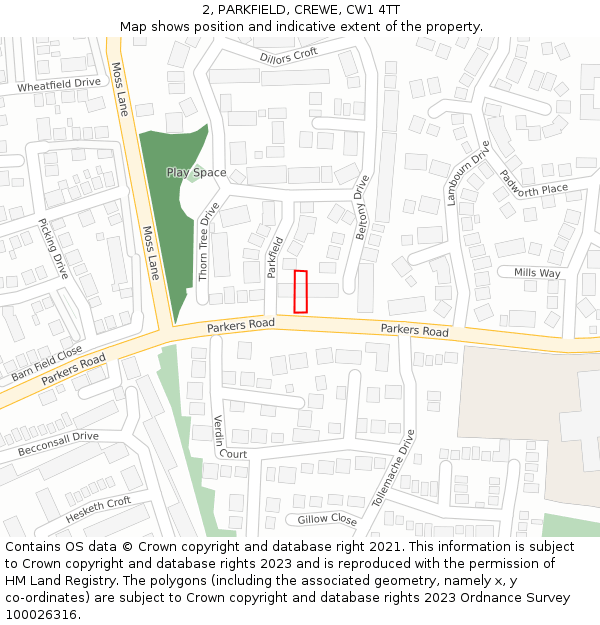 2, PARKFIELD, CREWE, CW1 4TT: Location map and indicative extent of plot