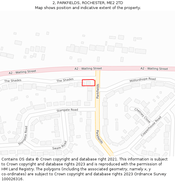2, PARKFIELDS, ROCHESTER, ME2 2TD: Location map and indicative extent of plot