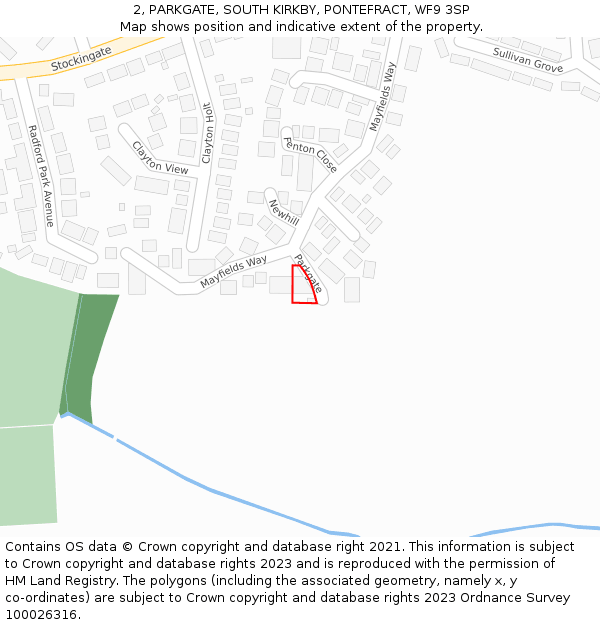 2, PARKGATE, SOUTH KIRKBY, PONTEFRACT, WF9 3SP: Location map and indicative extent of plot