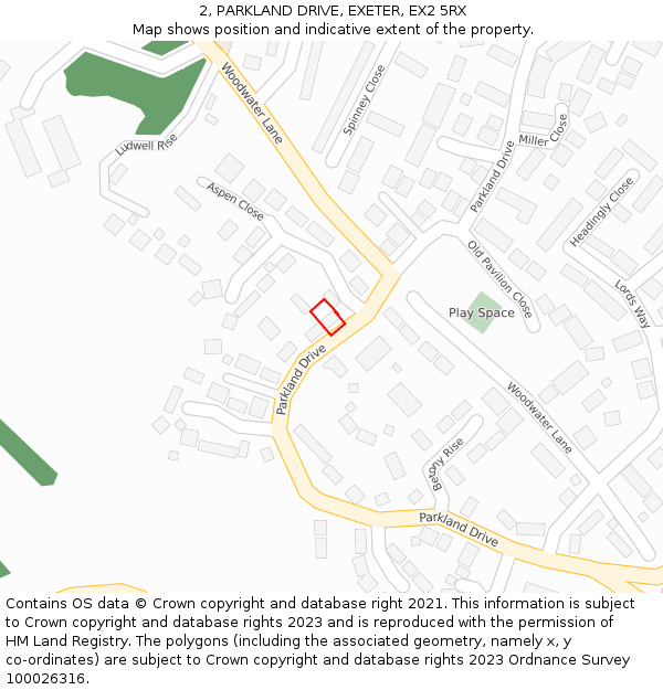 2, PARKLAND DRIVE, EXETER, EX2 5RX: Location map and indicative extent of plot