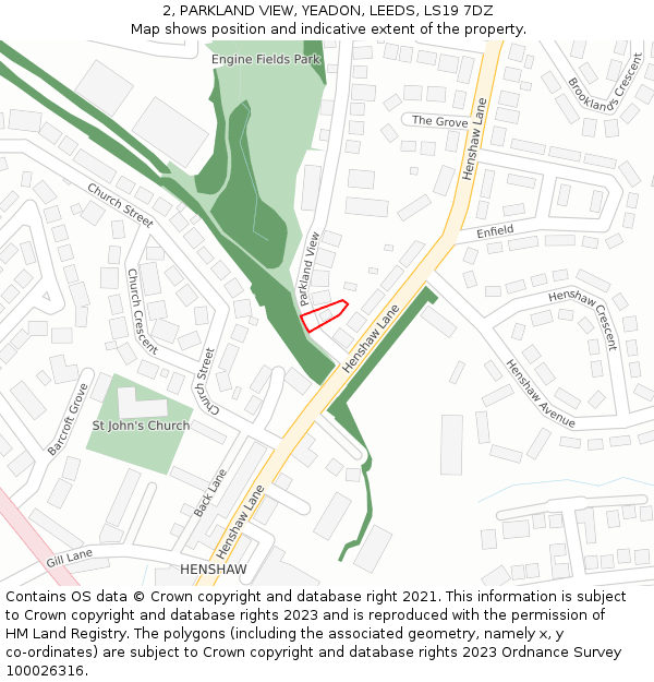 2, PARKLAND VIEW, YEADON, LEEDS, LS19 7DZ: Location map and indicative extent of plot