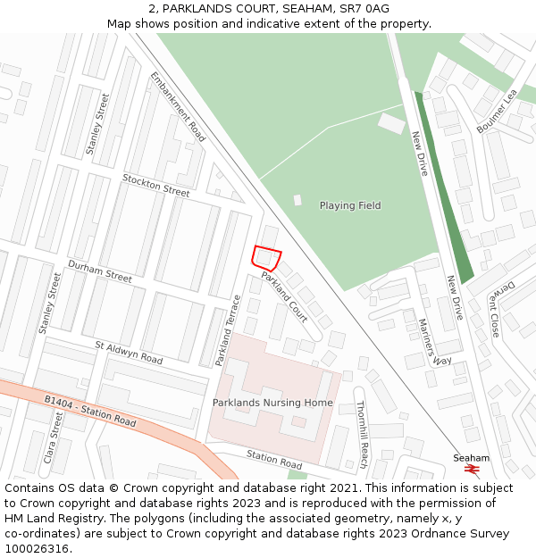 2, PARKLANDS COURT, SEAHAM, SR7 0AG: Location map and indicative extent of plot