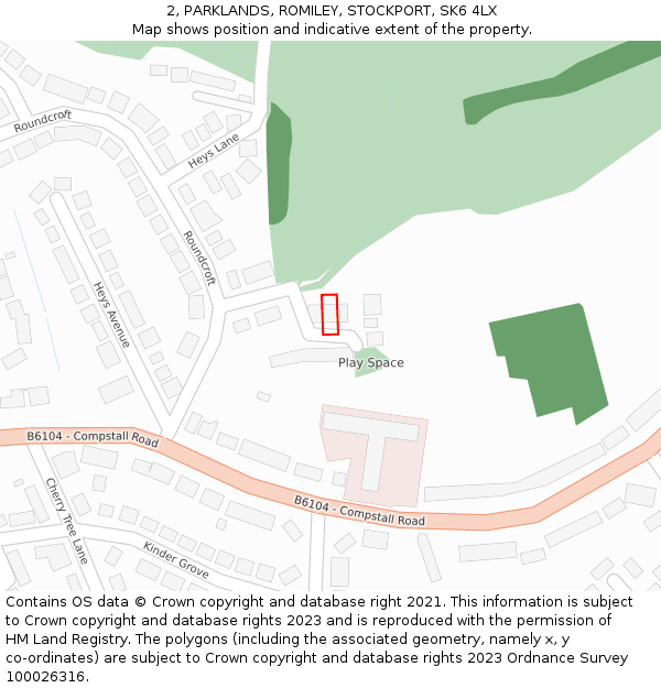 2, PARKLANDS, ROMILEY, STOCKPORT, SK6 4LX: Location map and indicative extent of plot