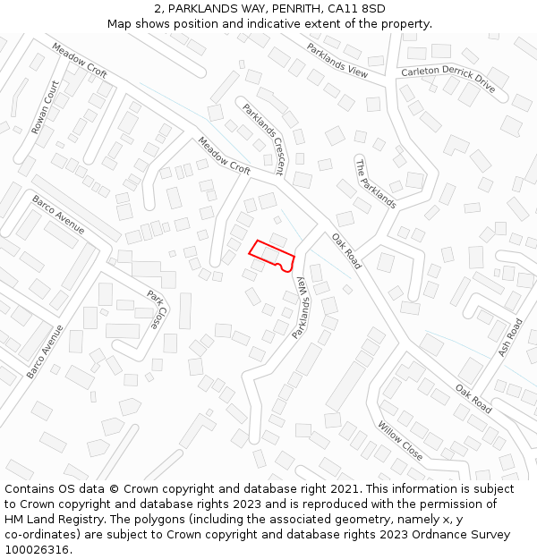 2, PARKLANDS WAY, PENRITH, CA11 8SD: Location map and indicative extent of plot