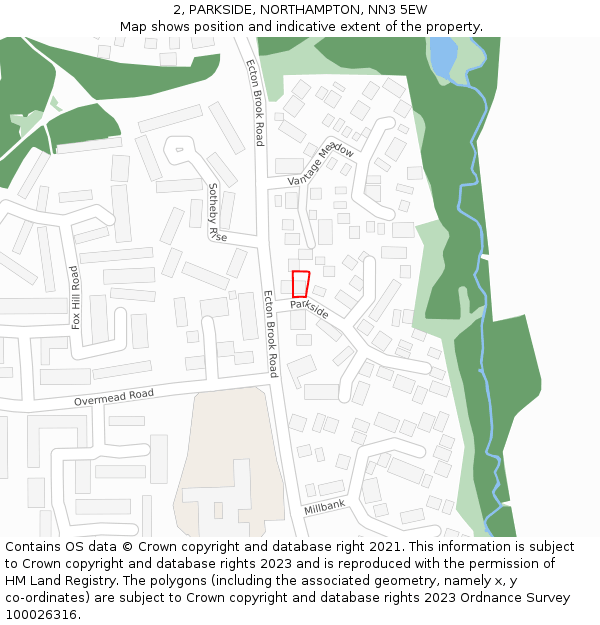 2, PARKSIDE, NORTHAMPTON, NN3 5EW: Location map and indicative extent of plot