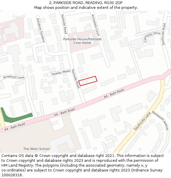 2, PARKSIDE ROAD, READING, RG30 2DP: Location map and indicative extent of plot