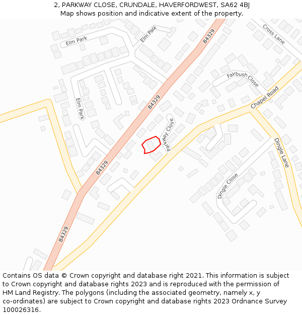 2, PARKWAY CLOSE, CRUNDALE, HAVERFORDWEST, SA62 4BJ: Location map and indicative extent of plot