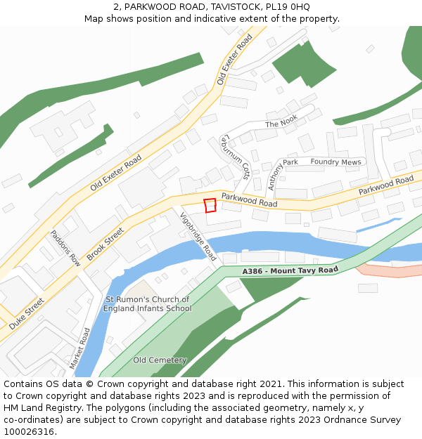 2, PARKWOOD ROAD, TAVISTOCK, PL19 0HQ: Location map and indicative extent of plot