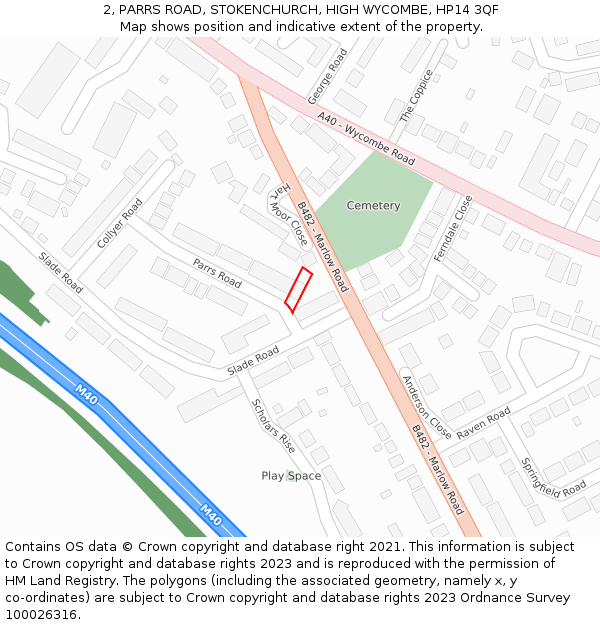 2, PARRS ROAD, STOKENCHURCH, HIGH WYCOMBE, HP14 3QF: Location map and indicative extent of plot