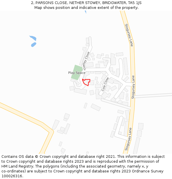 2, PARSONS CLOSE, NETHER STOWEY, BRIDGWATER, TA5 1JS: Location map and indicative extent of plot