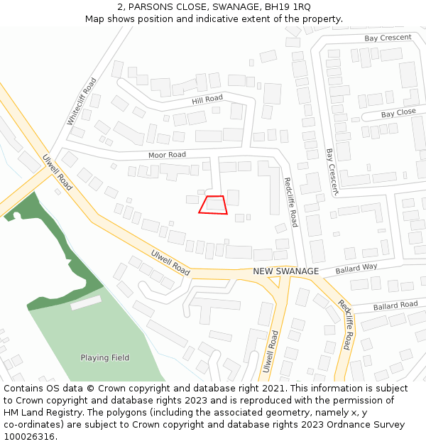 2, PARSONS CLOSE, SWANAGE, BH19 1RQ: Location map and indicative extent of plot