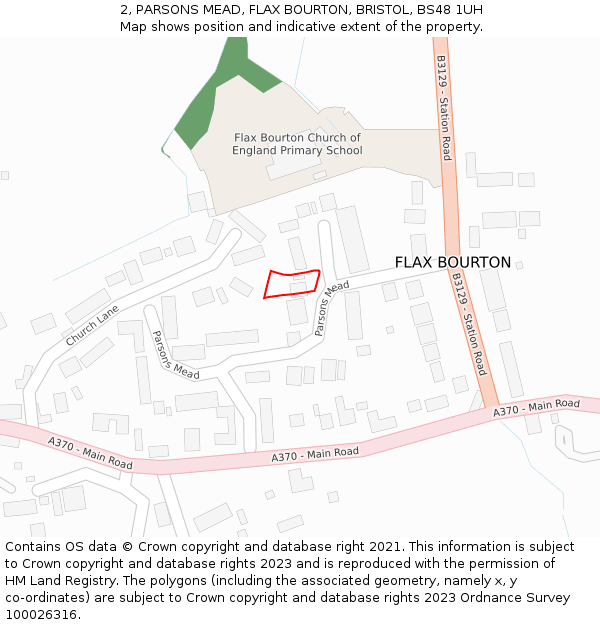2, PARSONS MEAD, FLAX BOURTON, BRISTOL, BS48 1UH: Location map and indicative extent of plot