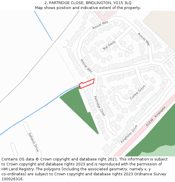 2, PARTRIDGE CLOSE, BRIDLINGTON, YO15 3LQ: Location map and indicative extent of plot