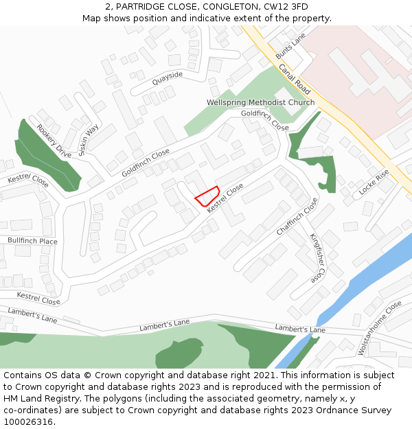 2, PARTRIDGE CLOSE, CONGLETON, CW12 3FD: Location map and indicative extent of plot