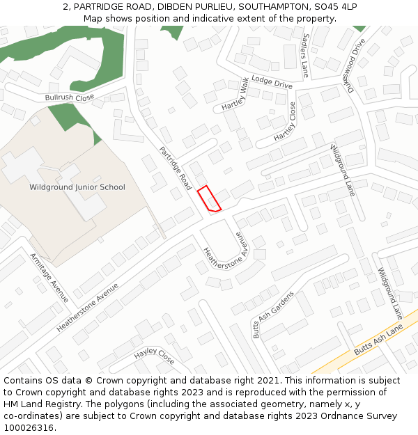 2, PARTRIDGE ROAD, DIBDEN PURLIEU, SOUTHAMPTON, SO45 4LP: Location map and indicative extent of plot
