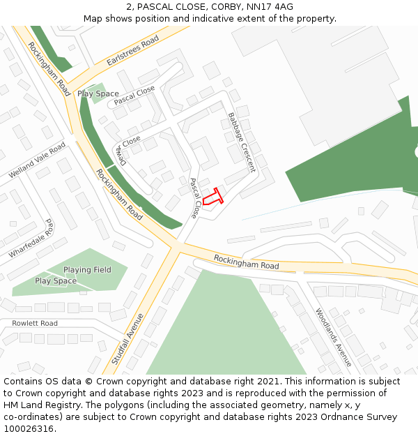 2, PASCAL CLOSE, CORBY, NN17 4AG: Location map and indicative extent of plot
